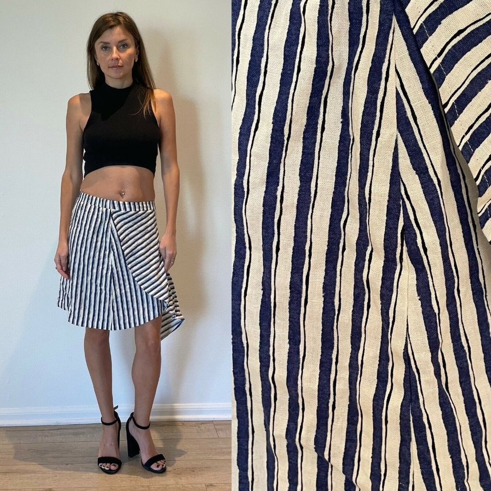 Lush Urban Outfitters White, Blue & Black Stripped Mini Skirt M